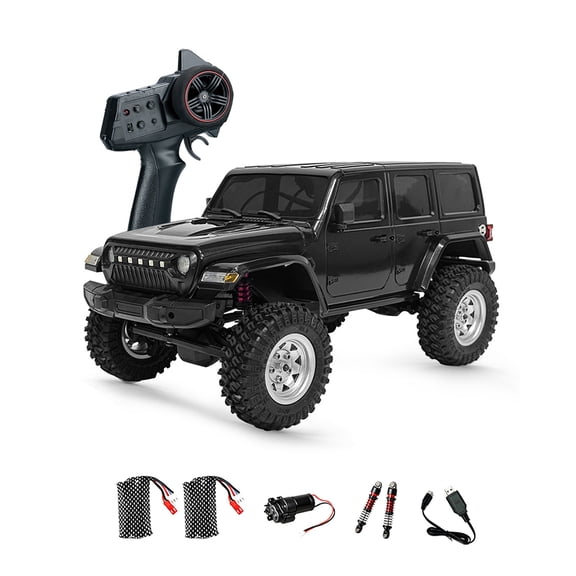 1/18 RC Jeep 4WD RC Crawler, 2.4GHz All Terrain Off-Road Remote Control Car with LED Lights, Waterproof ESC, Gift Idea, With 2 Batteries