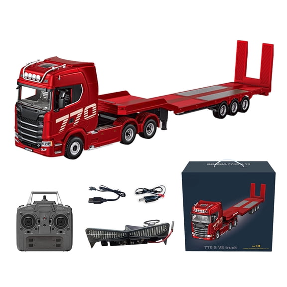 1/18 RC Semi Truck with Trailer, 2.4G 6x4 770S Heavy Duty Tractor Truck with Light, RWD Remote Control Semi-Truck Trailer for Adults, RC Construction Vehicle -RTR