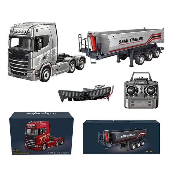 1/18 RC Semi Truck with Trailer, 2.4G 6x4 770S Heavy Duty Tractor Truck with Light, RWD Remote Control Semi-Truck Trailer for Adults, RC Construction Vehicle -RTR