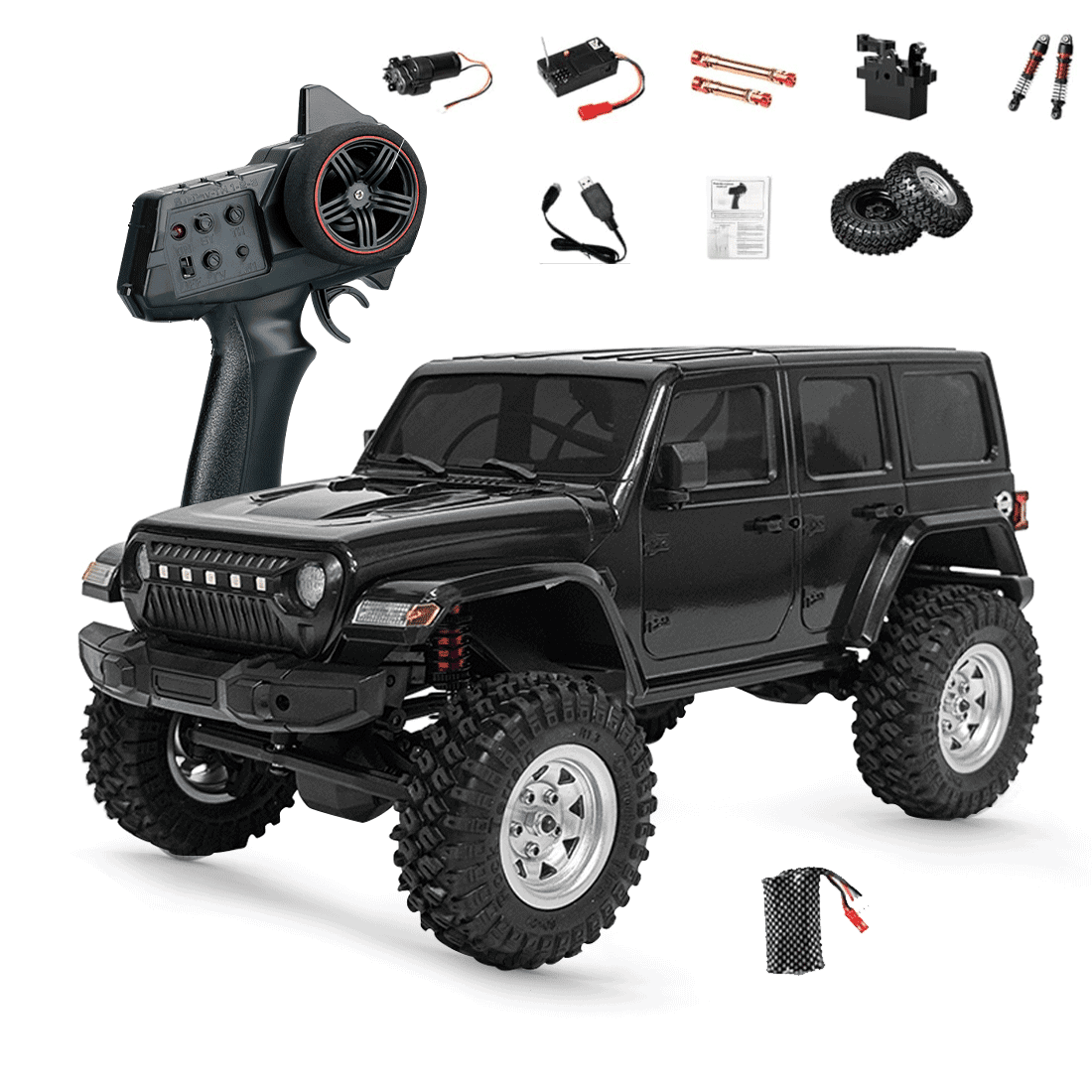 1/18 Scale 4WD RC Rock Crawler Off-Road Truck for Wrangler-Style with High Torque Brushed Motor, Waterproof ESC, LED Light, All Terrain Climbing Car -RTR /1 Battery