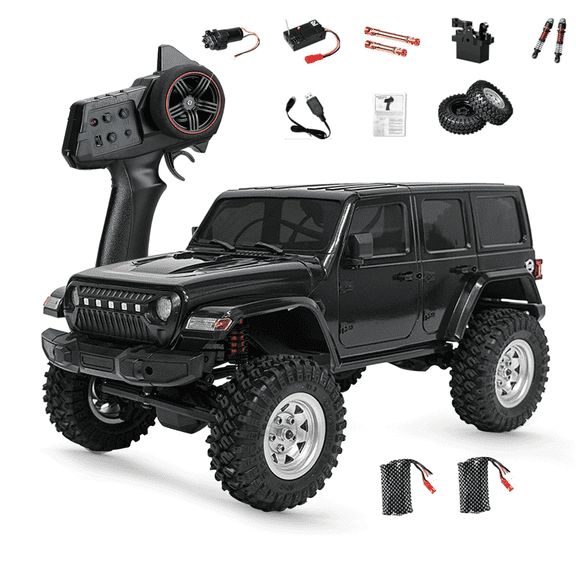 1/18 Scale 4WD RC Rock Crawler Off-Road Truck for Wrangler-Style with High Torque Brushed Motor, Waterproof ESC, LED Light, All Terrain Climbing Car -RTR /2 Batteries