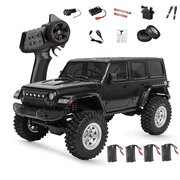 1/18 Scale 4WD RC Rock Crawler Off-Road Truck for Wrangler-Style with High Torque Brushed Motor, Waterproof ESC, LED Light, All Terrain Climbing Car -RTR /4 Batteries