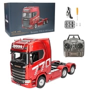 118 Scale 6x4 770S Heavy Duty Tractor Truck, 4WD RC Semi Trailer Model with Rear Wheel Drive and Simulation Light & Sound, Collectible Model Gift Red