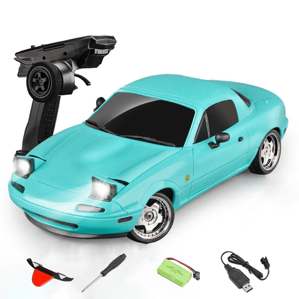 1/18 Scale Alloy Body RC Drift Car, 2.4G RWD Remote Control Car with Gyro Stabilizer & LED Lights, RC Racing Toy for Teens and Adults - RTR