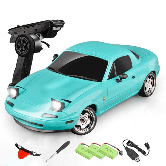 1/18 Scale Alloy Body Shell RC Drift Car with LED Lights, 2.4G RWD Full Proportional RC Sport Car with Gyro Stabilization & 150 Brushed Motor, RC Racing Toy for Hobbyists - RTR