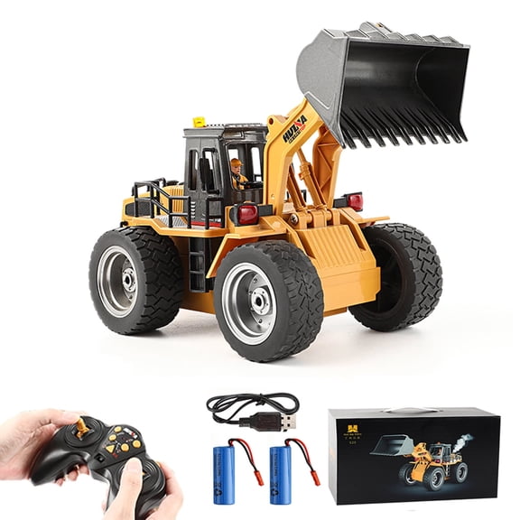 1:18 Scale RC Bulldozer, 11 Channel Remote Control Construction Truck with Movable Front Loader, 2.4GHz Wireless Excavator Toy Vehicle for Kids Ages 8+,With 2 Batteries