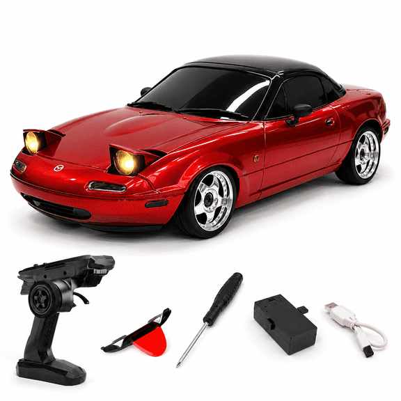 1/18 Scale RC Drift Car with Gyro Stabilization & Flip-Up Headlight, 2.4G RWD Full Proportional Steering & Throttle Drift Racing Car with LED Lights