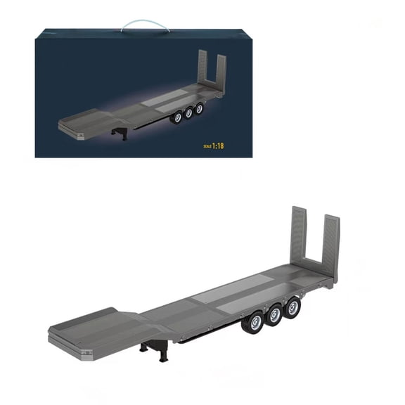 1/18 Scale RC Flatbed Trailer For 770S Tractor Truck 2.4GHz Remote Control Semi Trailer With Adjustable Landing Gear And Tailgate- Grey / 1502