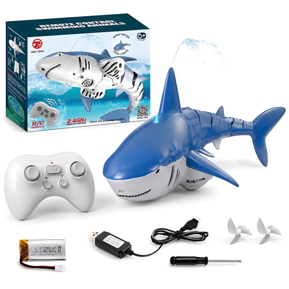 1:18 Scale Remote Control Shark Toy with Water Spray and Light for Pool, 2.4GHz RC Boat Water Toy for Boys Girls Kids