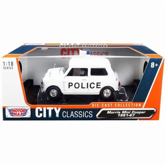 1-18 Scale Right Hand Drive 1961-1967 Morris Mini Cooper Police City Classics Diecast Model Car, White