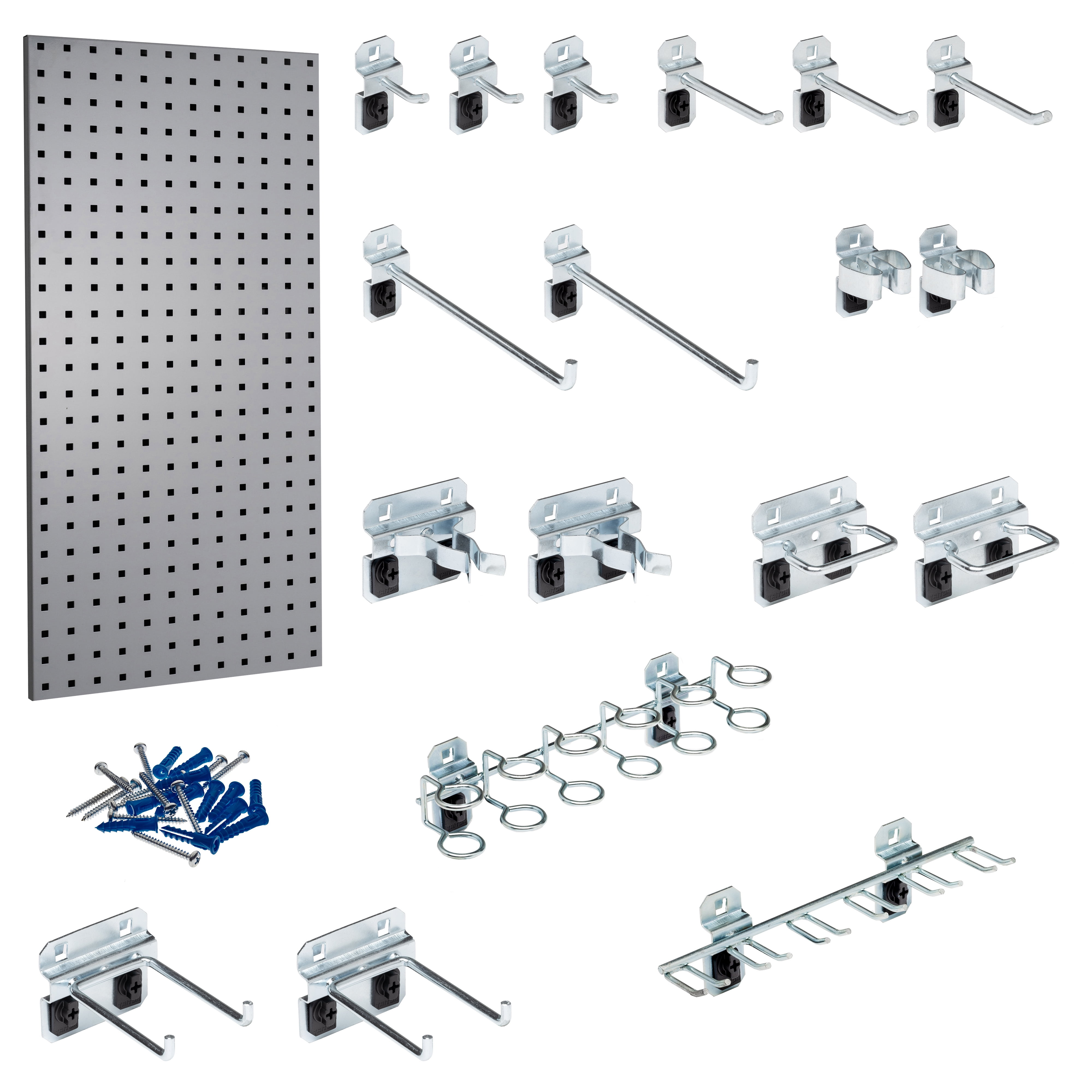 (1) 18" W x 36" H 18 Gauge Steel Pegboard with 18 Piece LocHook Assortment and Mounting Hardware