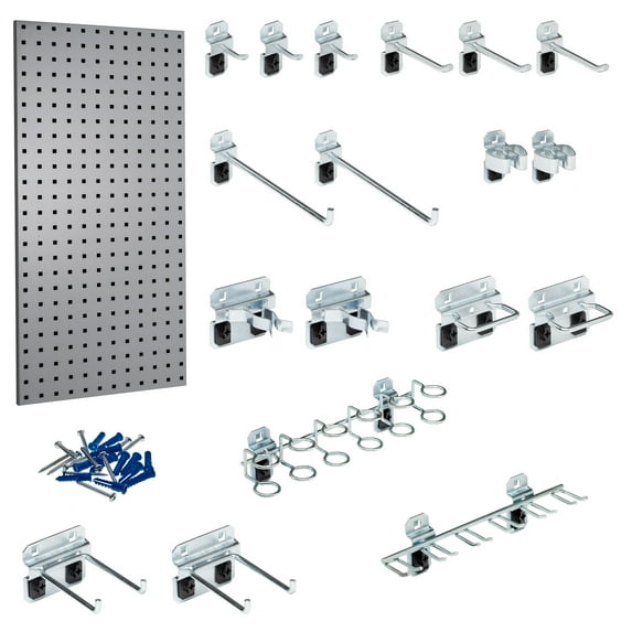 (1) 18" W x 36" H 18 Gauge Steel Pegboard with 18 Piece LocHook Assortment and Mounting Hardware