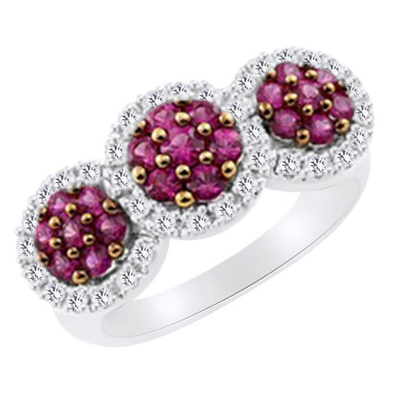 AFFY (1.18 cttw) Simulated Pink Sapphire & White Natural Diamond Fashion Ring In 14k White Gold With Ring Size 11