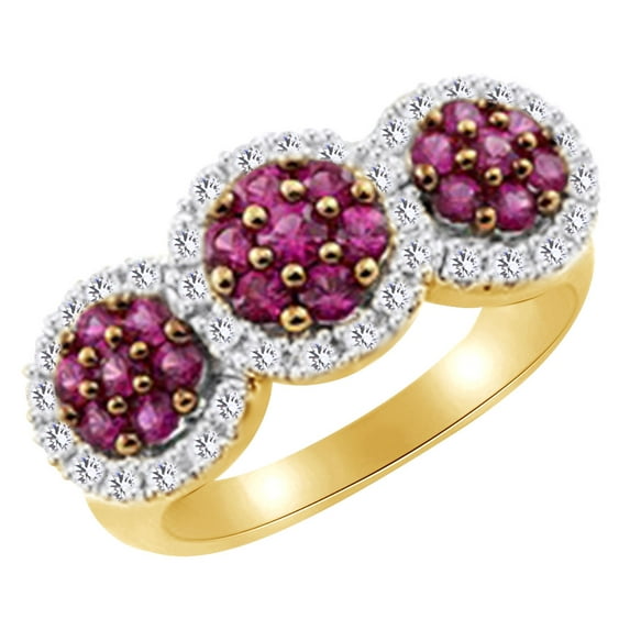 AFFY (1.18 cttw) Simulated Pink Sapphire & White Natural Diamond Fashion Ring In 14k Yellow Gold With Ring Size 5