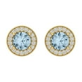 thumbnail image 1 of 14K Solid Gold Screw Back Stud Earrings for Women | 1.18 cttw Round Cut Natural Aquamarine | Yellow Gold, 1 of 4