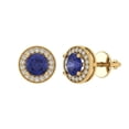 thumbnail image 1 of 14K Solid Gold Screw Back Stud Earrings for Women | 1.18 cttw Round Cut Simulated Tanzanite | Yellow Gold, 1 of 5