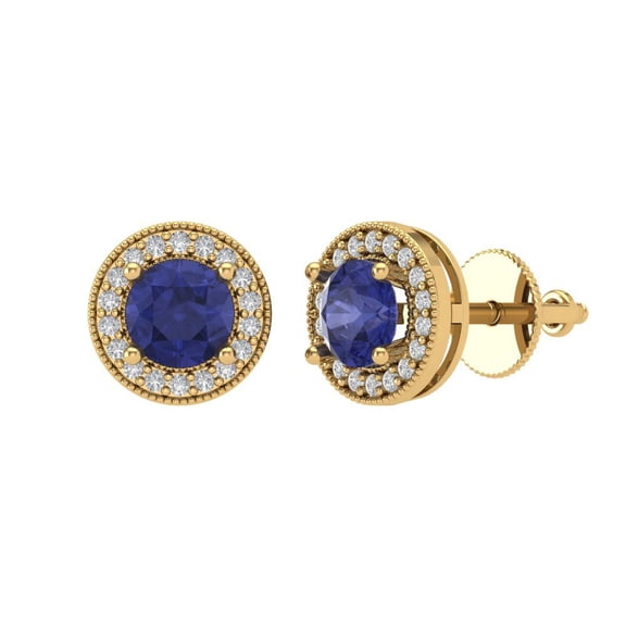 1.18 ct Screw-Back Stud Earrings for Women | 5mm Round Cut Simulated Tanzanite | 18K Yellow Gold