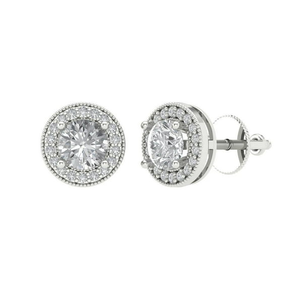 1.18 ct Screw-Back Stud Earrings for Women | 5mm Round Cut Simulated Diamond | 18K White Gold
