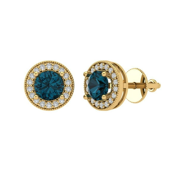 1.18 ct Screw-Back Stud Earrings for Women | 5mm Round Cut Natural London Blue Topaz | 18K Yellow Gold