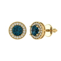 1.18 ct Screw-Back Stud Earrings for Women | 5mm Round Cut Natural London Blue Topaz | 18K Yellow Gold