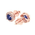 thumbnail image 1 of 1.18Ct Round Cut Halo Studs Blue Tanzanite 14K Rose Solid Solid Gold Everyday Dainty Earrings Screw Back, 1 of 7