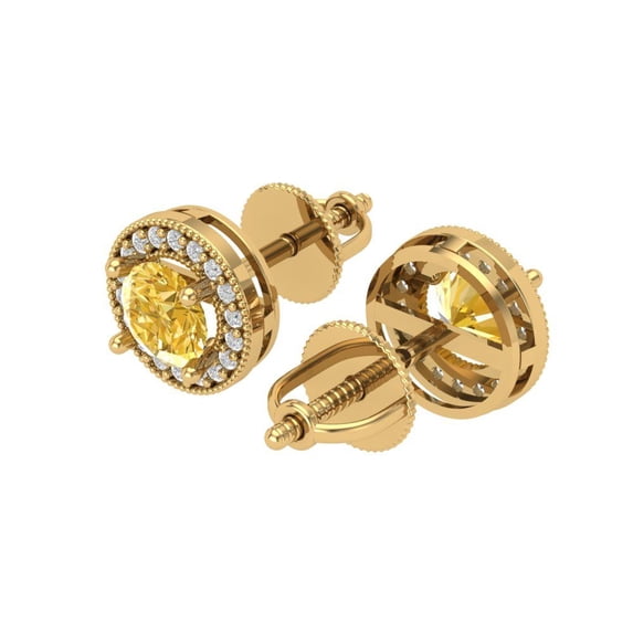 1.18Ct Round Cut Halo Studs Yellow Natural Citrine 18K Yellow Solid Solid Gold Everyday Dainty Earrings Screw Back