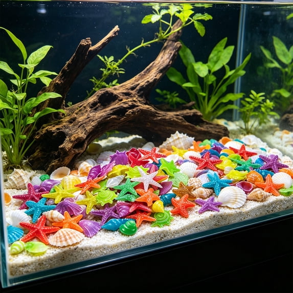 1.18in Luminous Shell and Conch Set, Natural Fluorescent Stone Combination, Creative Underwater Ornament, Exquisite Landscape Decoration for Fish Tank Bottom, Aquarium Viewing, Micro Landscape