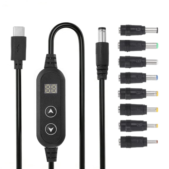 1.18m/3.9ft USB C to DC PD Adapter, 5V 9V 12V 15V 20V Adjustable PD Trigger Cable with 8 Connector Tips Type-C to DC Power Cable Charger Converter for Tablets, Routers,Laptop