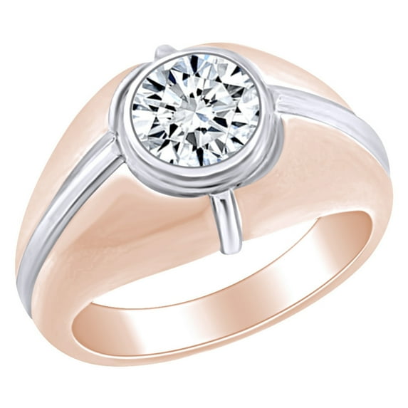 AFFY 1.19 Carat(Cttw) Round White Natural Diamond Two Tone Men's Solitaire Wedding Band Ring In 14k Solid Rose Gold Ring Size-9.5