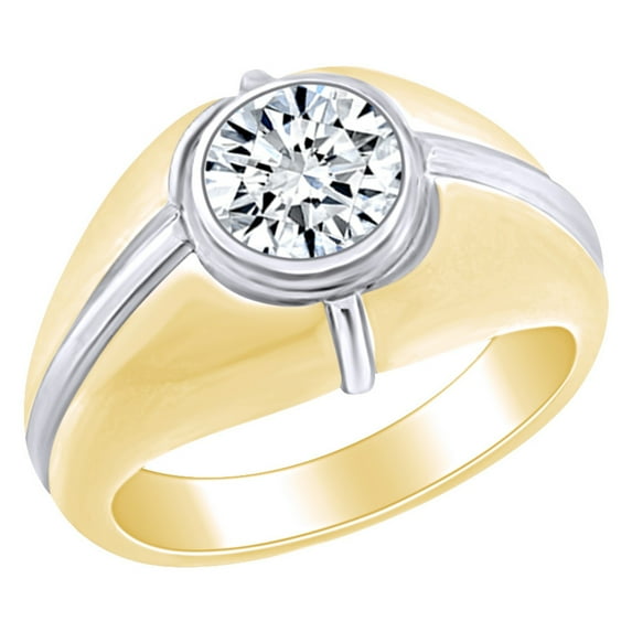 AFFY 1.19 Carat(Cttw) Round White Natural Diamond Two Tone Men's Solitaire Wedding Band Ring In 14k Solid Yellow Gold Ring Size-11