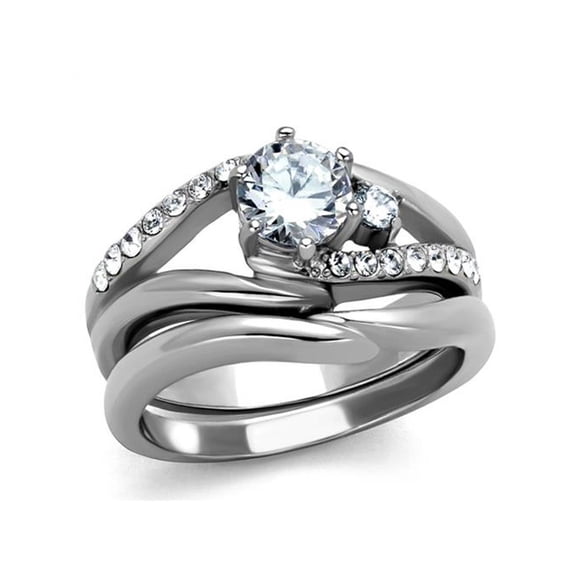 1.19 Ct Round Cut Cubic Zirconia Stainless Steel Wedding Ring Set Women's Size 10