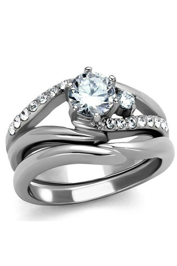 1.19 Ct Round Cut Cubic Zirconia Stainless Steel Wedding Ring Set Women's Size 6