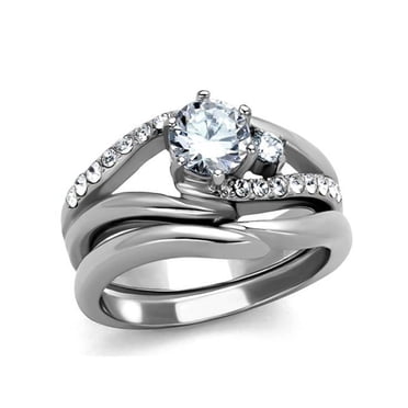2.97 Ct Round Cut & Baguettes CZ Stanless Steel Engagement Rng Women
