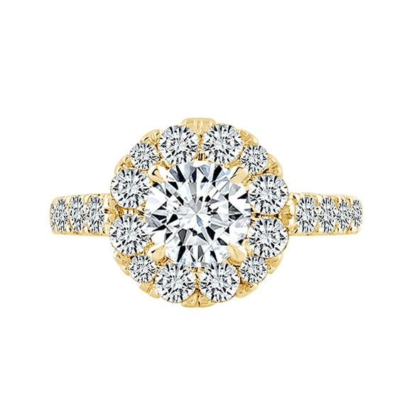 AFFY (1.19 Cttw) Round White Natural Diamond Semi Mount Engagement Ring In 14k Solid Yellow Gold (I-J Color, I2-I3 Clarity) Ring Size-8