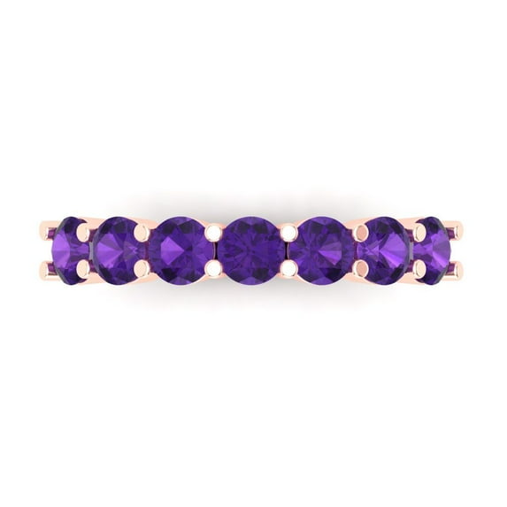 1.19 ctw Wedding Band for Women - 14K Rose Gold Natural Amethyst Stackable Eternity Ring