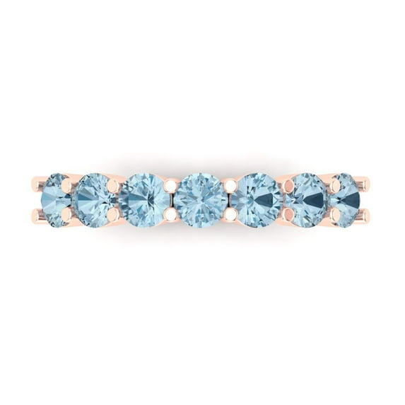 1.19 ctw Wedding Band for Women - 18K Rose Gold Natural Sky Blue Topaz Stackable Eternity Ring