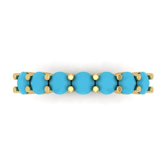 1.19 ctw Wedding Band for Women - 18K Yellow Gold Simulated Turquoise Stackable Eternity Ring