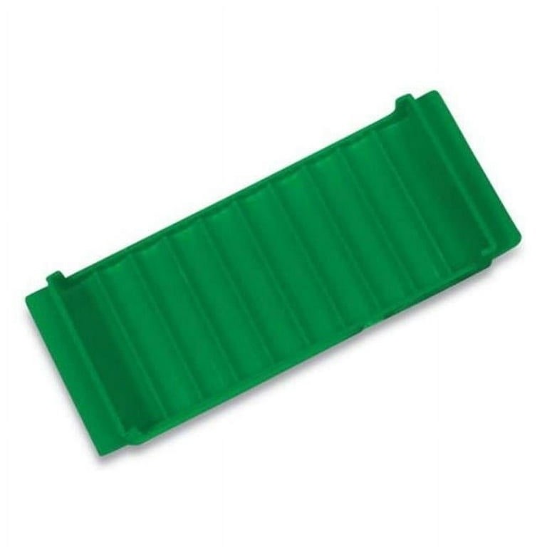 Stackable Plastic Coin Tray, Dimes, 10 Compartments, Denomination and Capacity Etched On Side, Green Stackable Plastic Coin Tray, Dimes, 10 Compartments, Denomination and Capacity Etched On Side, Green