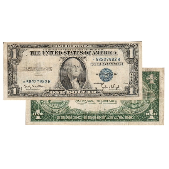 $1 1935 Blue Seal Silver Certificate Star Note - Fine Grade Old US Paper Money Collectible Note