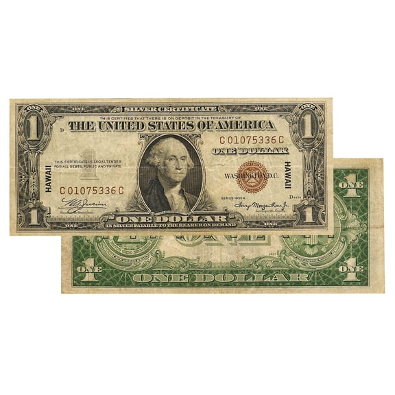 $1 1935 Hawaii Brown Seal Silver Certificate World War II Banknote Collectible Currency Very Fine