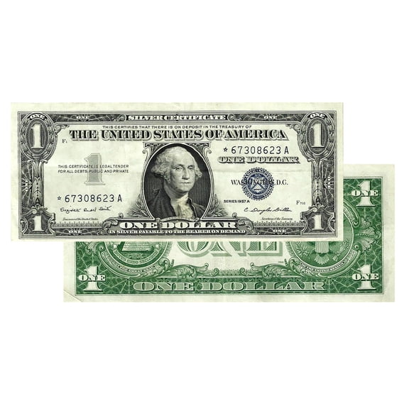 $1 1957 Blue Seal Silver Certificate Star Note - About Uncirculated US Currency Replacement Bill