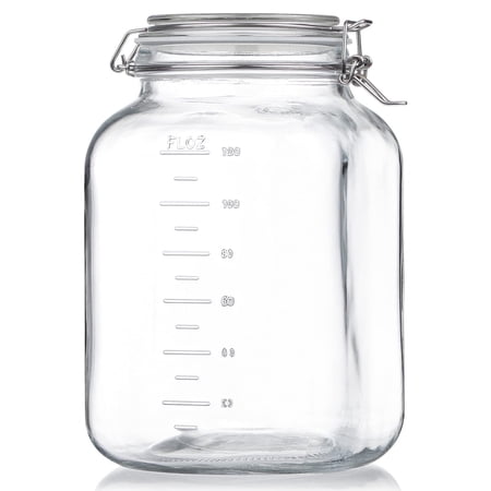 Syntic 1 Gallon Glass Jar with Lid,Wide-Mouth Glass Jars with 2 Measurement Mark Large Capacity 4100 ML For Overnight Oats