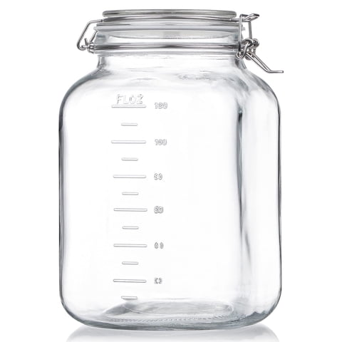 Syntic 1 Gallon Glass Jar with Lid,Wide-Mouth Glass Jars with 2 Measurement Mark Large Capacity 4100 ML For Overnight Oats