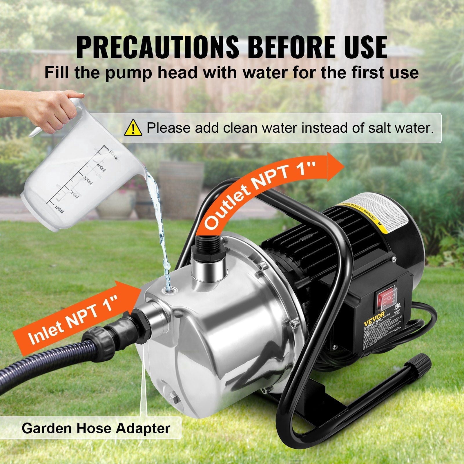 1.1HP Shallow Well Pump, Portable Garden Water Jet Pump – 978 GPH, 131ft Head, High Flow for Lawn, Irrigation, Home & Outdoor Use