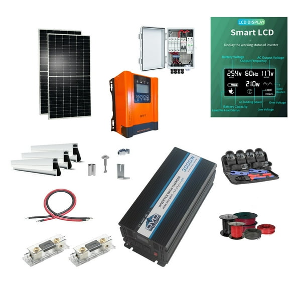 1.1KW Offgrid Solar Kit + 3KW Inverter/Charger + 60A MPPT Charge Controller