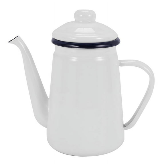 1.1L High-Grade Enamel Coffee Pot Pour over Milk Water Jug Pitcher Teapot Kettle for Gas Stove and Induction Cooker White