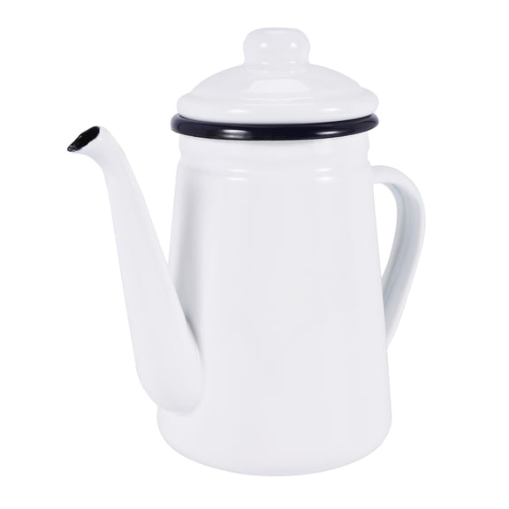 1.1L High-Grade Enamel Coffee Pot Pour over Milk Water Jug Pitcher Teapot Kettle for Gas Stove and Induction Cooker White