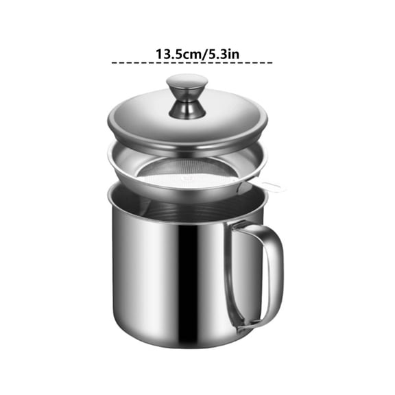 1.1L Stainless Steel Oil Filter Cup With Fine Mesh Screen Kitchen Oil Separator Storage Container