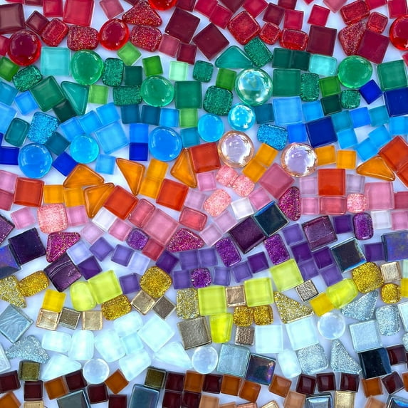 500PCS / 1.1LB Square Ceramic Mosaic Tiles, 0.4 X 0.4 Inch Handmade Making Creative Micro Mosaic