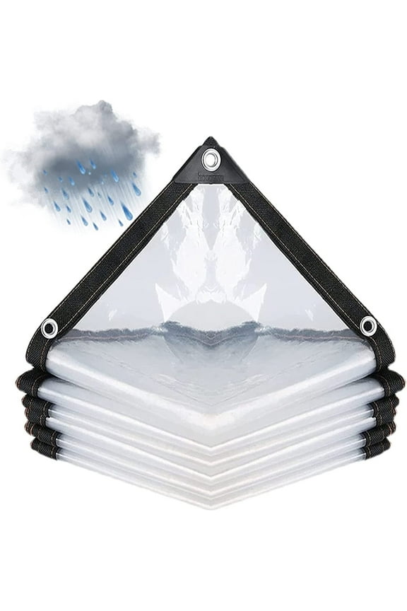 1*1M/39*39IN Clear Heavy Duty Waterproof Tarp- Snowproof & Windproof Clear Plastic Tarps with Grommets Tarp Tarpaulin for Winter Blocking Garden Patio Enclosure Chicken Coop Window Rain Shield